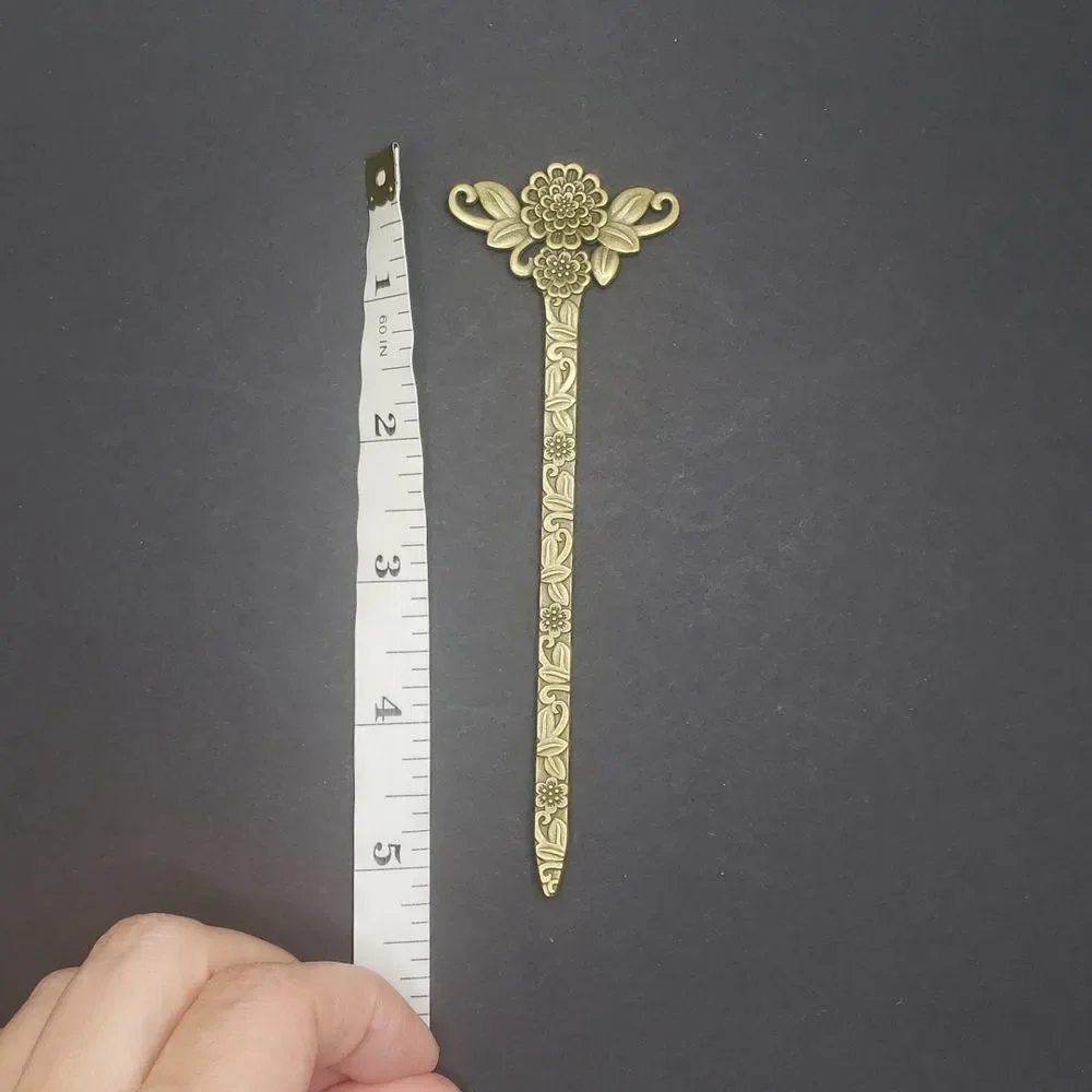 ENGRAVED antique bronze hair chopstick bun holder styling tool